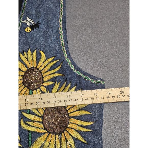 D.D. Designs Vest Womens Medium Blue Denim Vintage Sunflower Embroidery - Picture 4 of 7